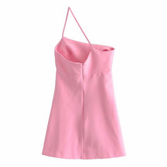 Pink Asymmetric One Shoulder Mini Dress