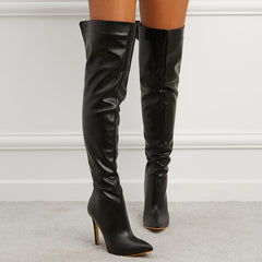 Black Leather Thigh High Boots