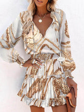 Contrast Color Pleated Split-Joint Tied A-Line Long Sleeves V-Neck Mini Dresses