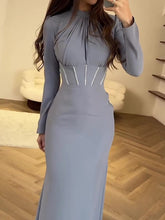 Pleated Solid Color Tied Zipper Bodycon Long Sleeves Mock Neck Maxi Dresses