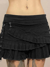 Tiered Pleated Denim Mini Skirt