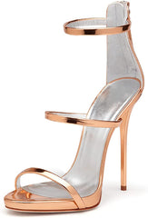 Rose Gold Metallic Triple Strap Stiletto Heel Sandals