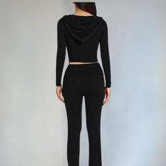 Black Two-Piece Knit Sweatsuit Set