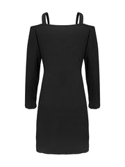 Hollow Solid Color A-Line Long Sleeves Cold Shoulder Mini Dresses