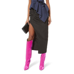 Magenta High Fashion Metallic Knee High Boots