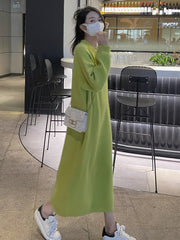 Urban Loose Long Sleeves Solid Color V-Neck Sweater Dresses