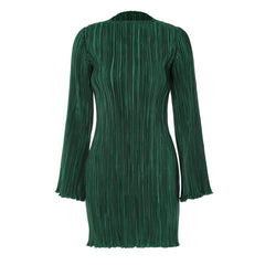 Emerald Green Long Sleeve Pleated Mini Dress