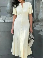 Solid Color Polo Collar Short Sleeve Maxi Dresses