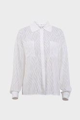 Sheer Textured Button-Up Long Sleeve Blouse