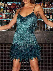 Crystal Chain Fringe Mesh Mini Dress In Silver