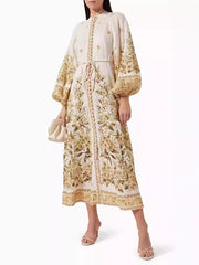 Flower Printed Long Sleeves Elegant Maxi Dresses