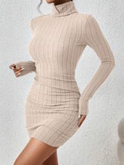 Solid Color Bodycon High Waisted High Neck Mini Dresses