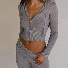 Grey Two-Piece Knit Sweatsuit Set