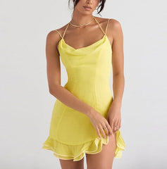 Yellow Double Strap Ruffle Mini Dress