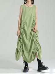 Solid Color Irregular clipping Loose Round-neck Midi Dresses