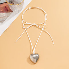 Silver Exaggerated Love Pendant Velvet String Necklace