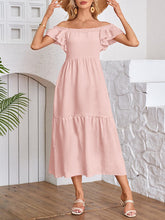 Elasticity Pleated Ruffled Solid Color Split-Joint A-Line Loose Off-The-Shoulder Midi Dresses