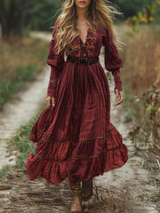 Floral Ruffled Long Sleeves Vintage Maxi Dresses