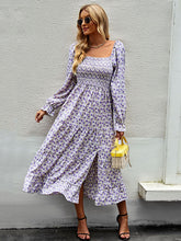 Bohemia Long Sleeves Floral Printed U-Neck Dress