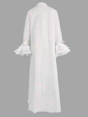 Buttoned Solid Color Split-Joint Split-side A-line Flared Sleeves Lapel Maxi Dresses