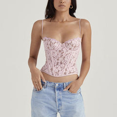 Pink Floral Lace Corset Top