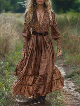 Floral Ruffled Long Sleeves Vintage Maxi Dresses