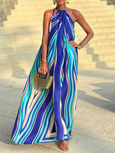 Multicolor Stripled Sleeveless Halter Neck A-Line Bohemia Maxi Dresses