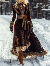 Velvet Patchwork Wool Long Sleeve Retro Maxi Dress