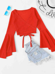 Tied Flare Sleeve Crop Top