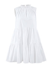 Pleated Ruffled Solid Color Split-Joint A-Line Loose Round-Neck Shirt Dress Mini Dresses