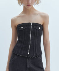 Black Sleeveless Denim Corset Top