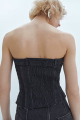 Black Sleeveless Denim Corset Top