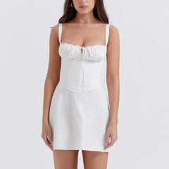 White Lace Up Corset Mini Dress