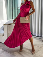 Solid Color Off-The-Shoulder Sleeveless Flower Asymmetric Pleated Maxi Dresses