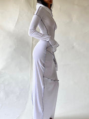 Solid Color Split-Joint Long Sleeves Plus Size Hooded Maxi Dresses