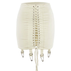Cream Ripped Lace-up Mini Skirt