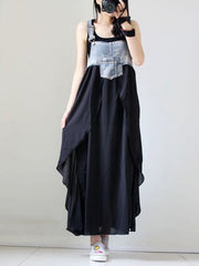 Falbala Split-Joint Irregularity Loose Spaghetti-Neck Maxi Dresses