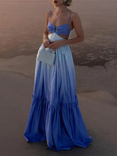 Gradient Color Pleated Sleevless Spaghetti-Neck Elegant Maxi Dresses