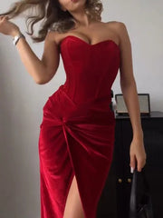 Velvet Ball Split-Side Wrap Tube Gown