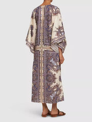 Flower Printed Batwing Sleeves Loose Elegant Kaftan