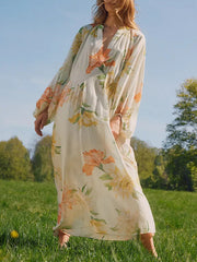 Floral Print Loose Long Sleeves Casual Maxi Dresses
