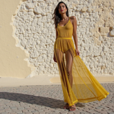 Hollow stitching knitted suspender dress