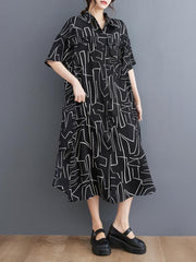 Abstract Printed Loose Lapel Midi Dresses