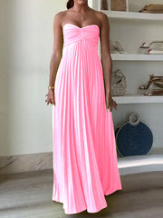 Solid Color Pleated Tube Elegant Maxi Dresses
