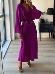 Solid Color Satin Long Sleeves Elegant Maxi Dresses
