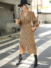 Vacation Puff Sleeves Floral Printed V-Neck Dress