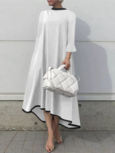 A-line Flared Sleeves Asymmetric Contrast Color Mock Neck Maxi Dresses