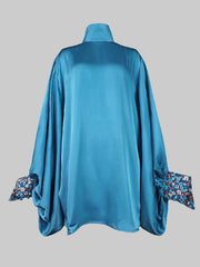 OSHOPLIVE Women Cheongsam Going Out Loose Batwing Sleeves Buttoned Solid Color Mini Dresses