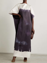 Batwing Sleeves Loose Contrast Color Printed Split-Joint Round-Neck Maxi Dresses