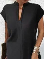 Loose Short Sleeves Solid Color Split-Joint V-Neck Mini Dresses Short Dresses